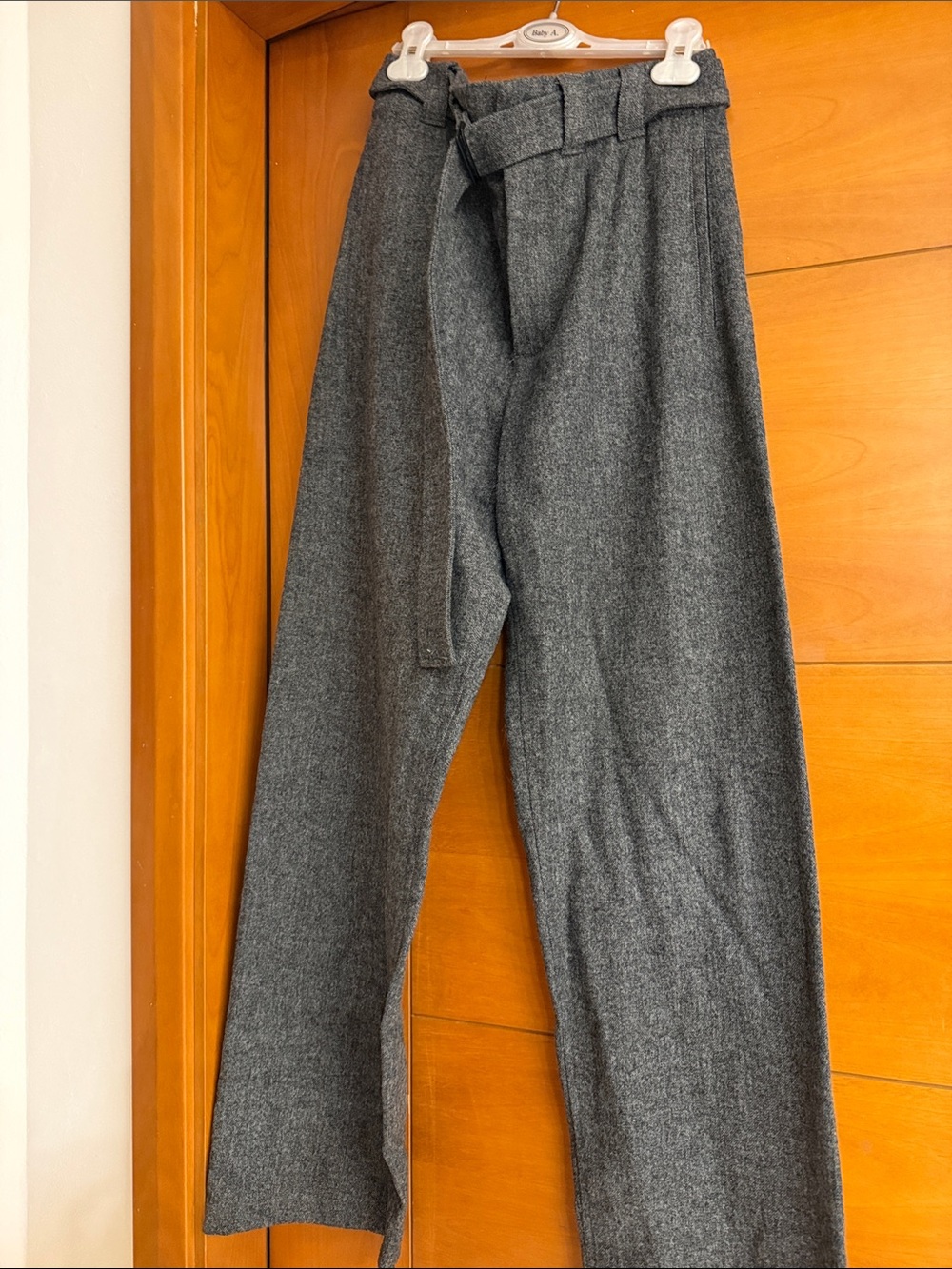 Zara Gray Wool-Blend High-Waist Paperbag Trousers